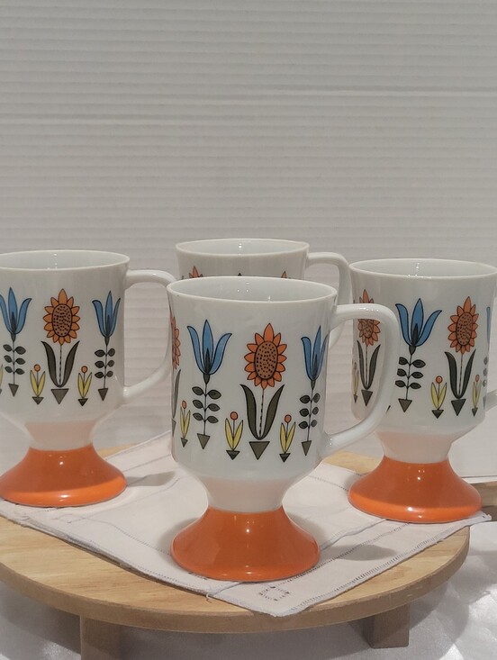 Source Unknown Other - MCM Vibrant Retro Pedestal Footed Coffee Mugs Set Of 4 Read